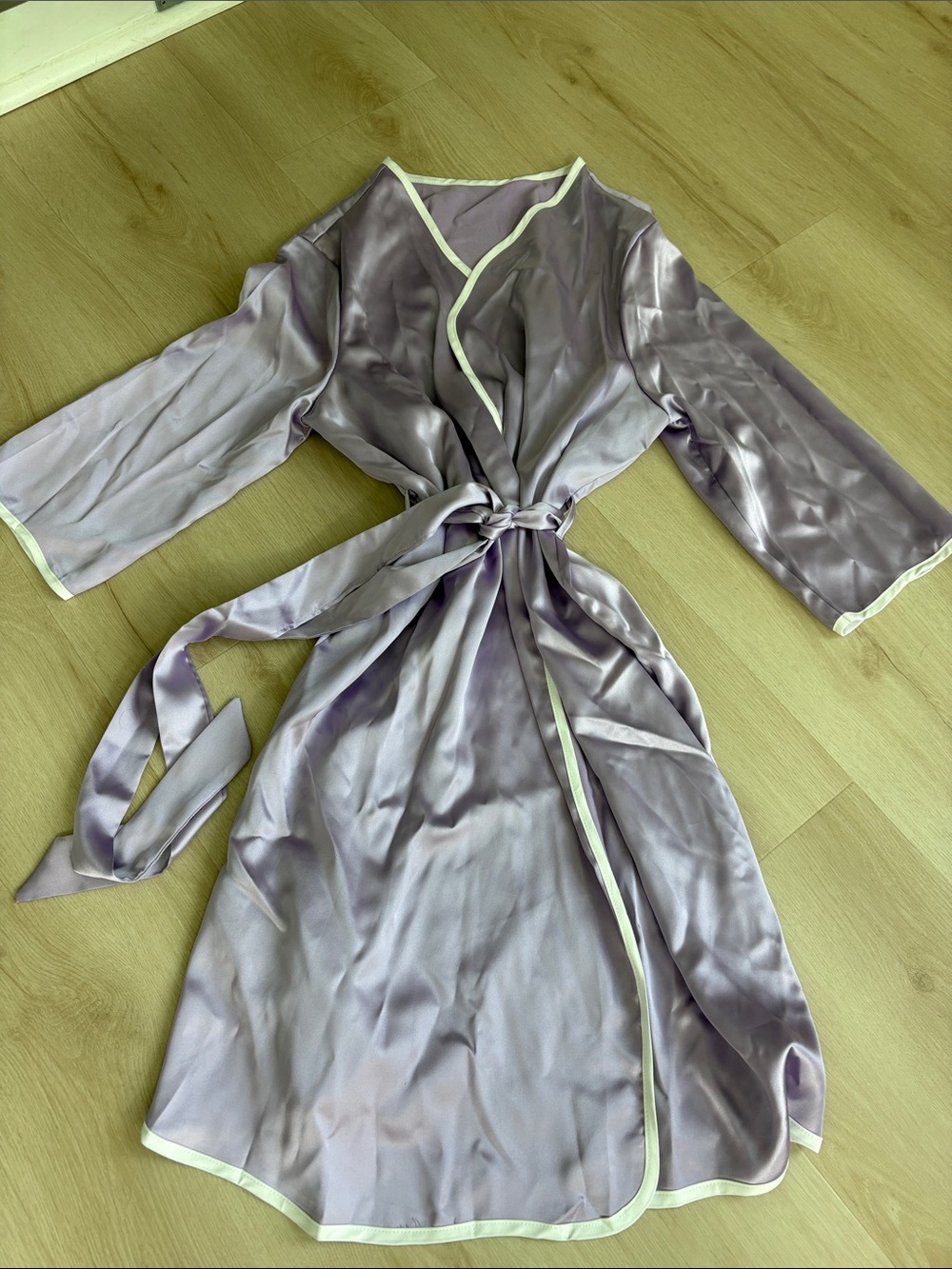 Silky Lavender Wrap Robe with Cream Trim - Women's Intimates